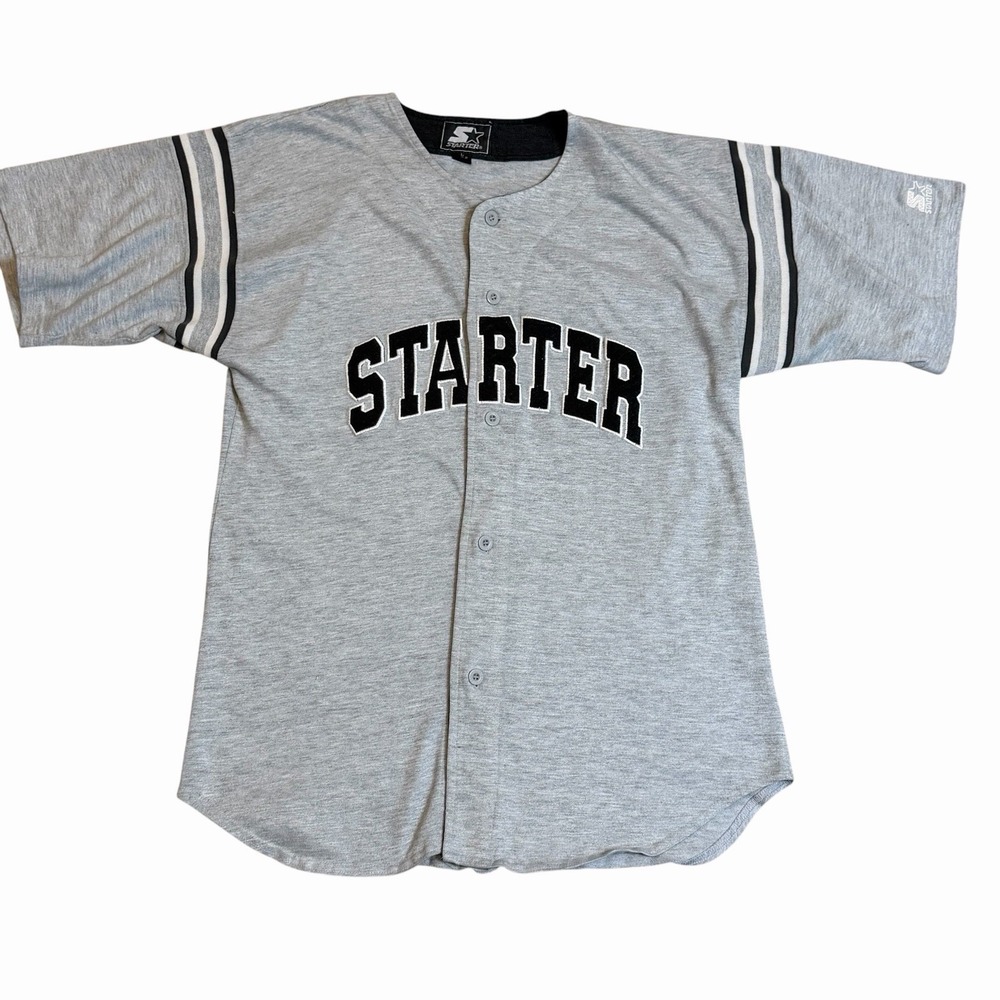 Vintage 90s Starter Baseball Jersey Gray Button Up Spell Out Men's Sz Large Y2K